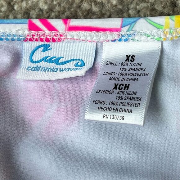 California Waves Swim sz XS X-Small Colorful Print High Waist Bottoms - Picture 8 of 8
